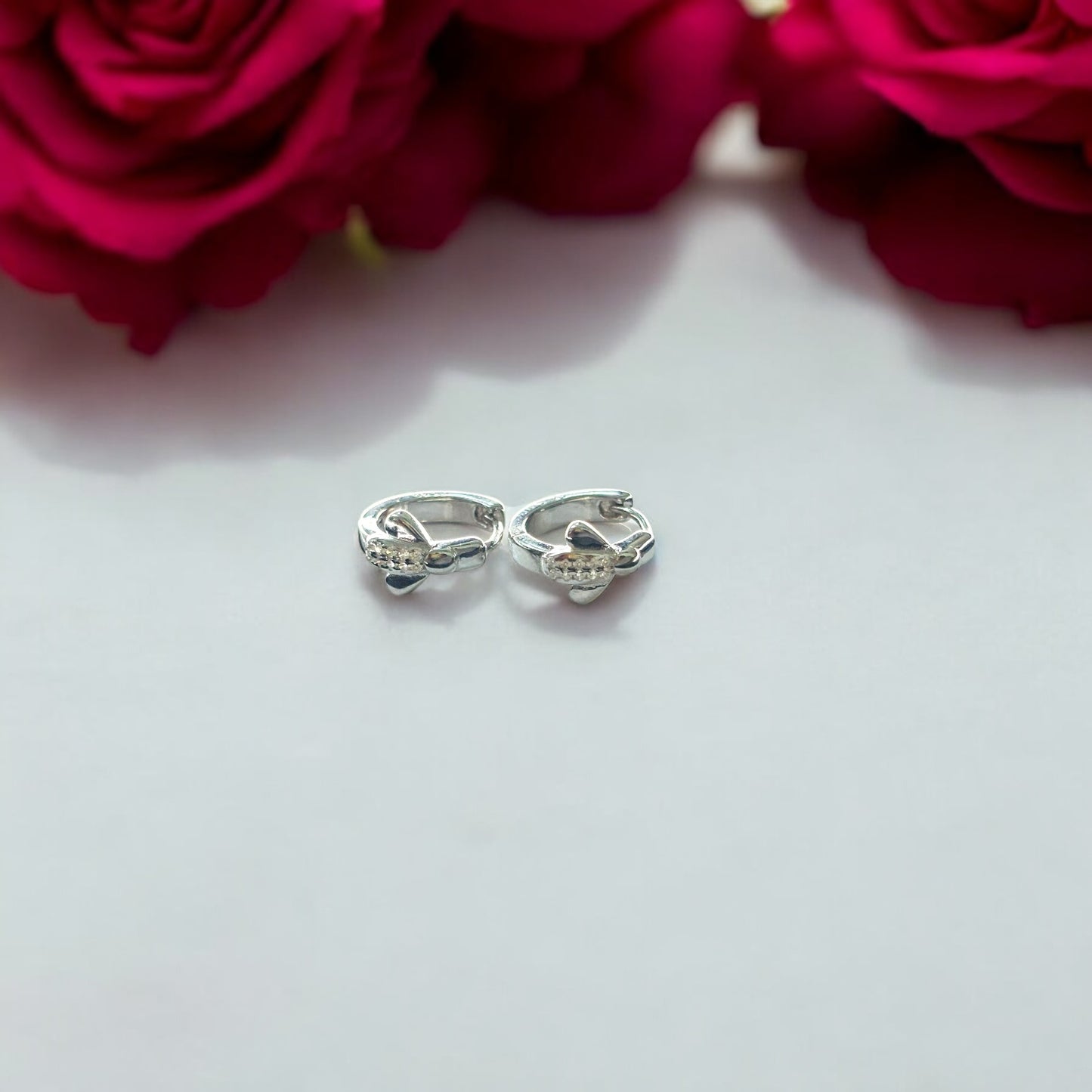 Silver Bee CZ Hoop Tik Tok Earring
