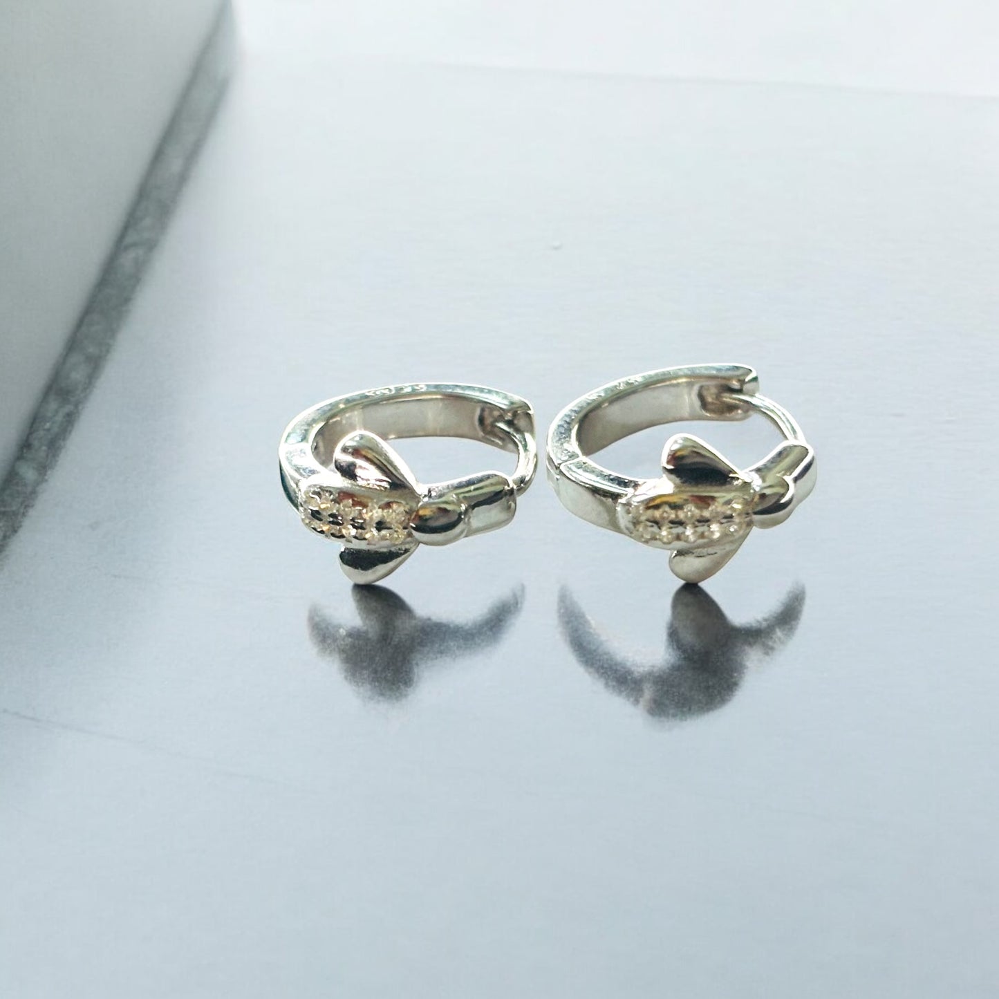 Silver Bee CZ Hoop Tik Tok Earring