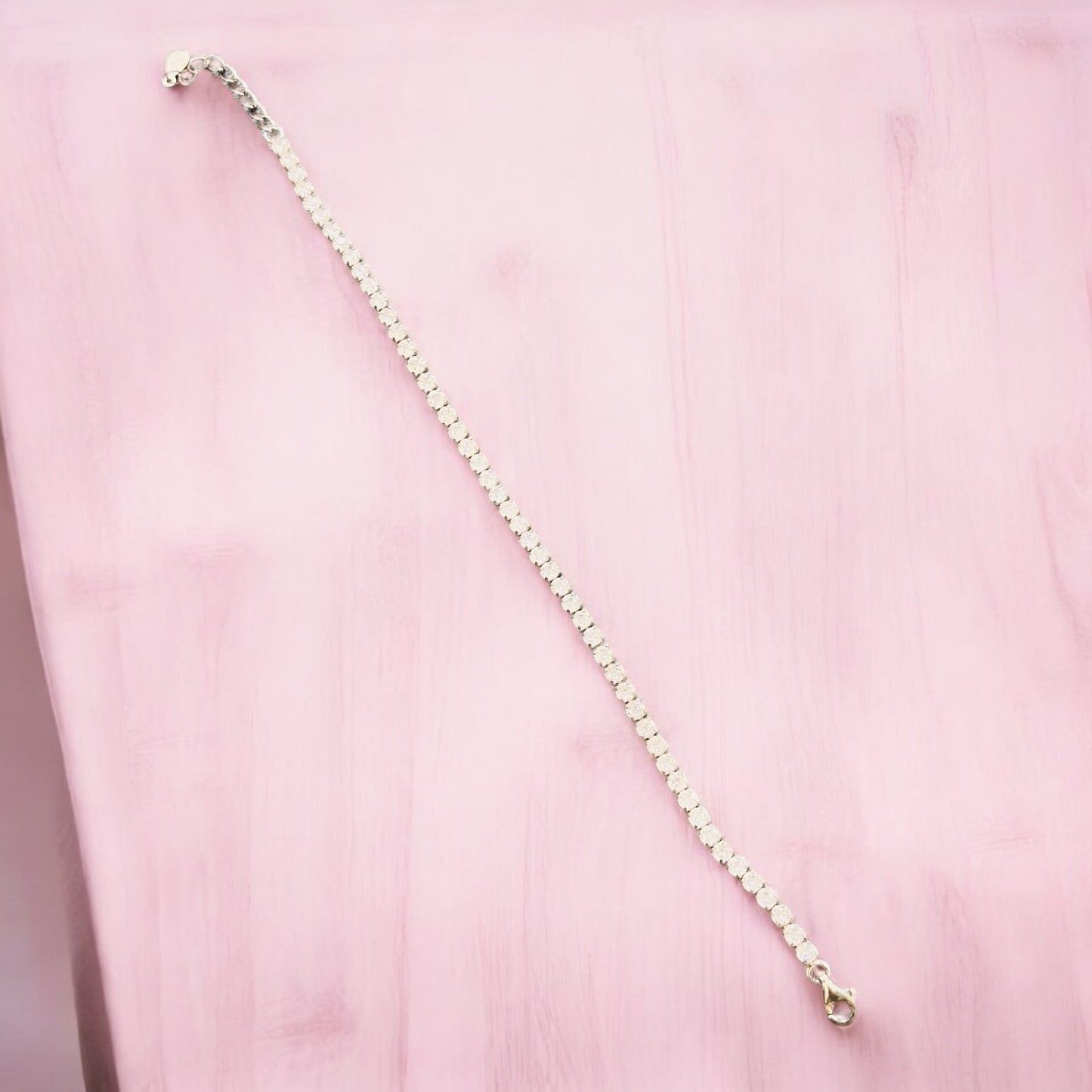 Silver CZ studded adjustable tennis bracelet