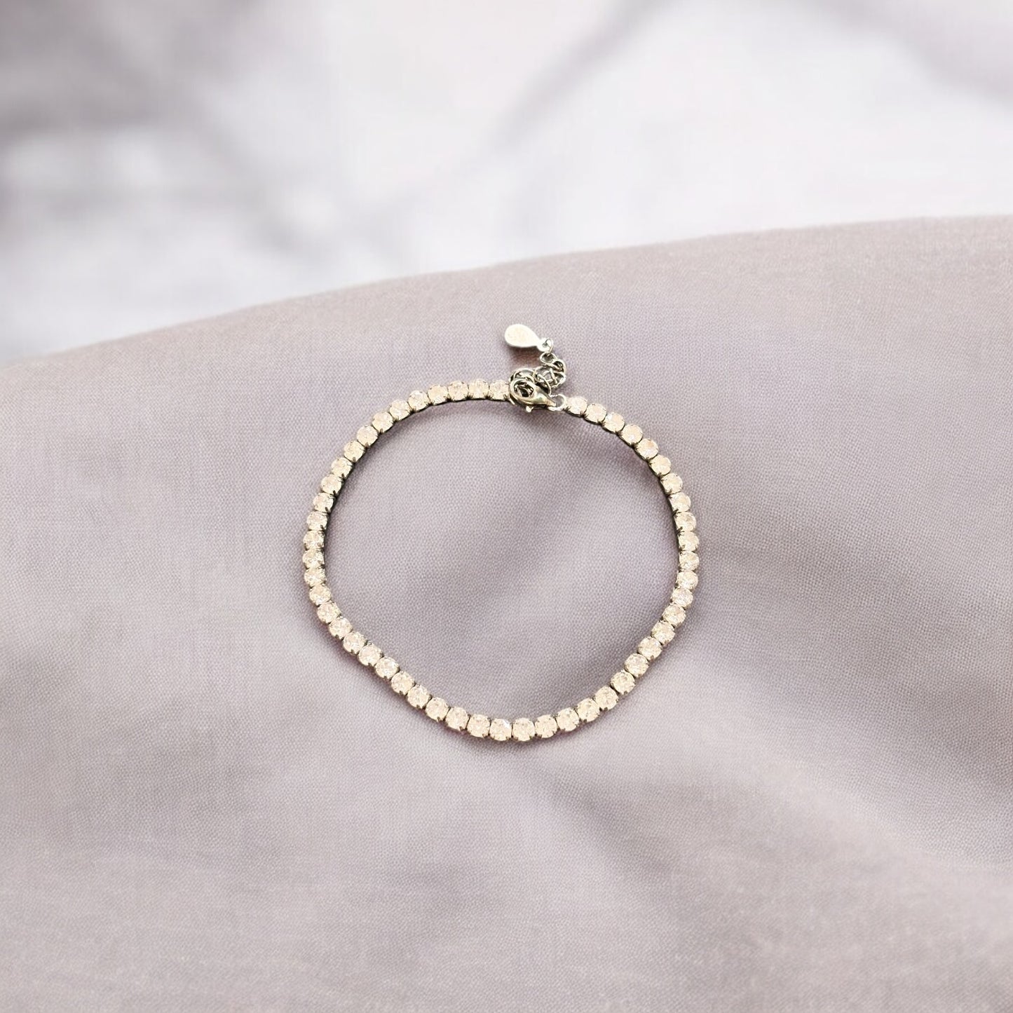 Silver CZ studded adjustable tennis bracelet