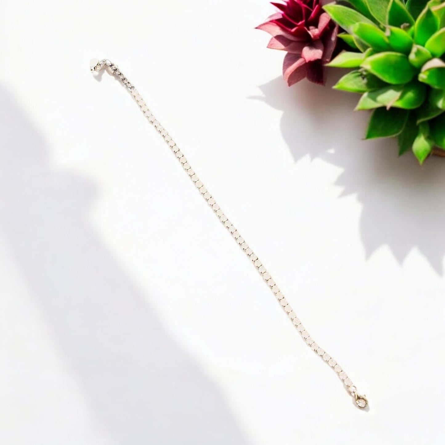 Silver CZ studded adjustable tennis bracelet