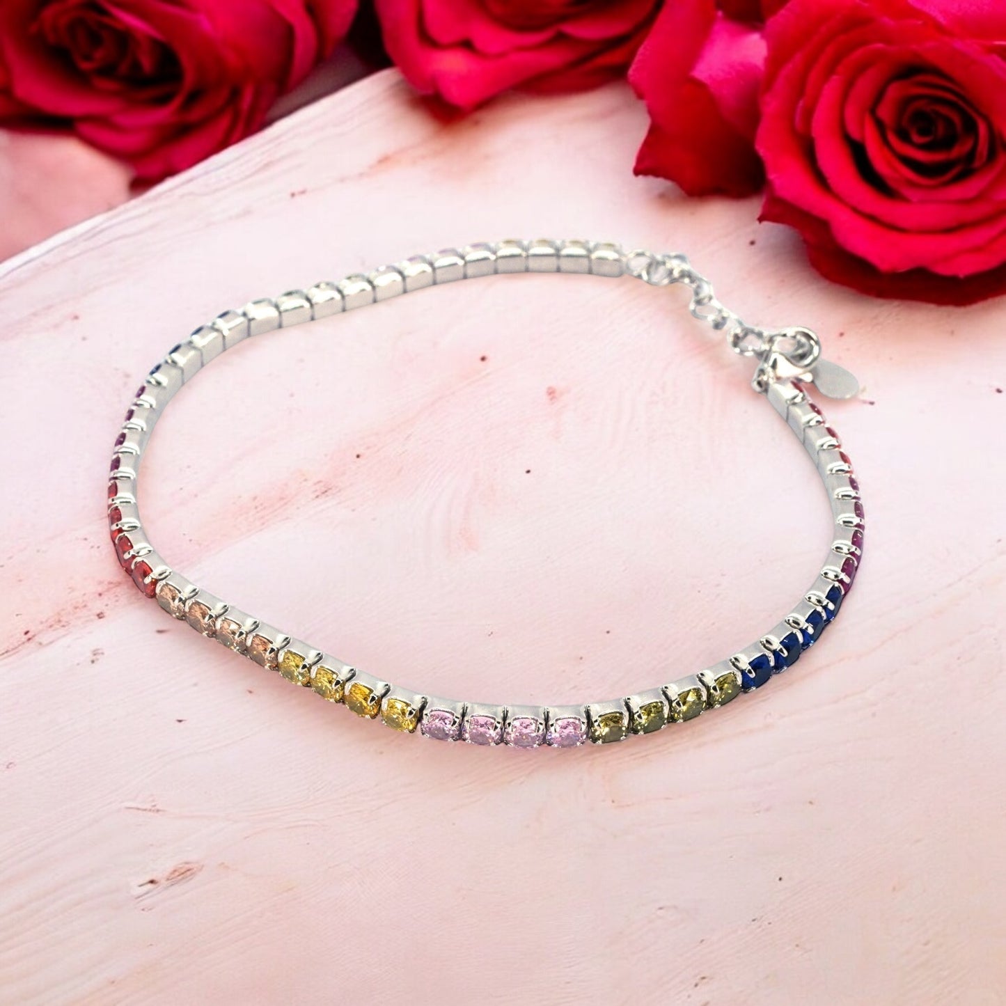 Silver Zircon Rainbow tennis bracelet