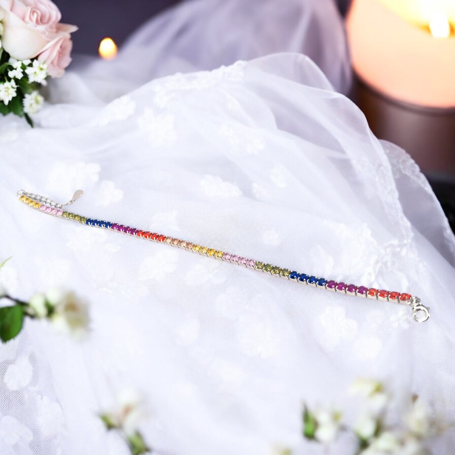 Silver Zircon Rainbow tennis bracelet