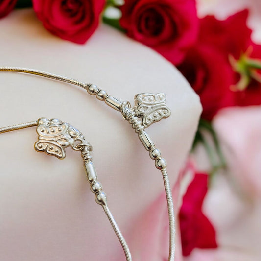 Silver anklet with butterfly charm
