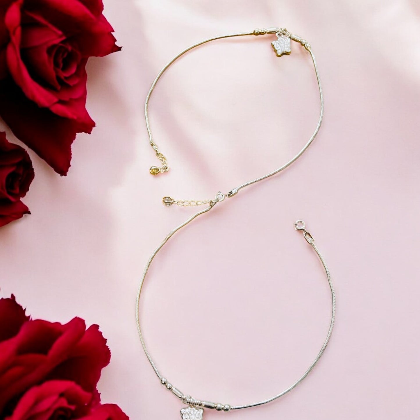 Silver anklet with butterfly charm