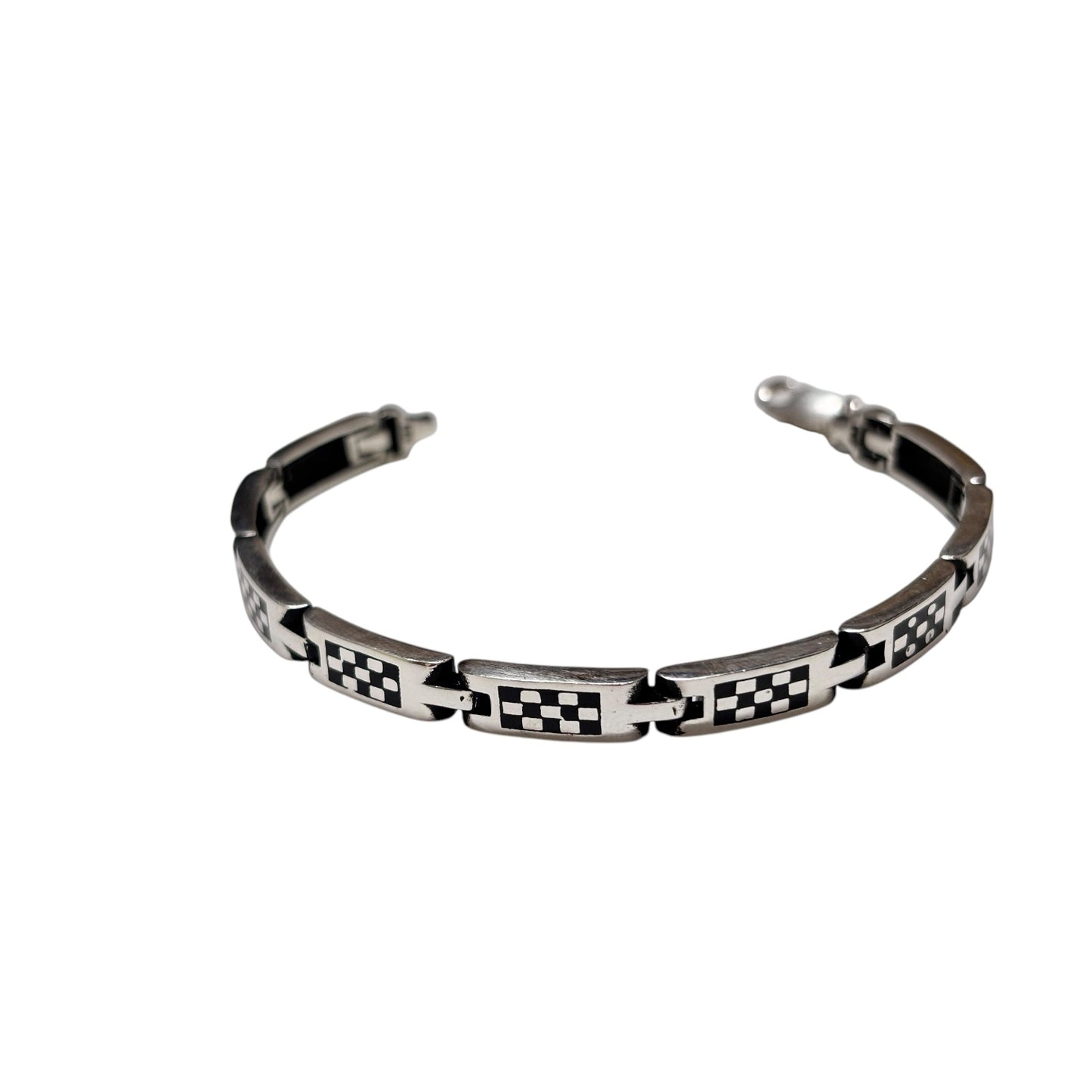 Sleek Checkerboard Men Silver Bracelet