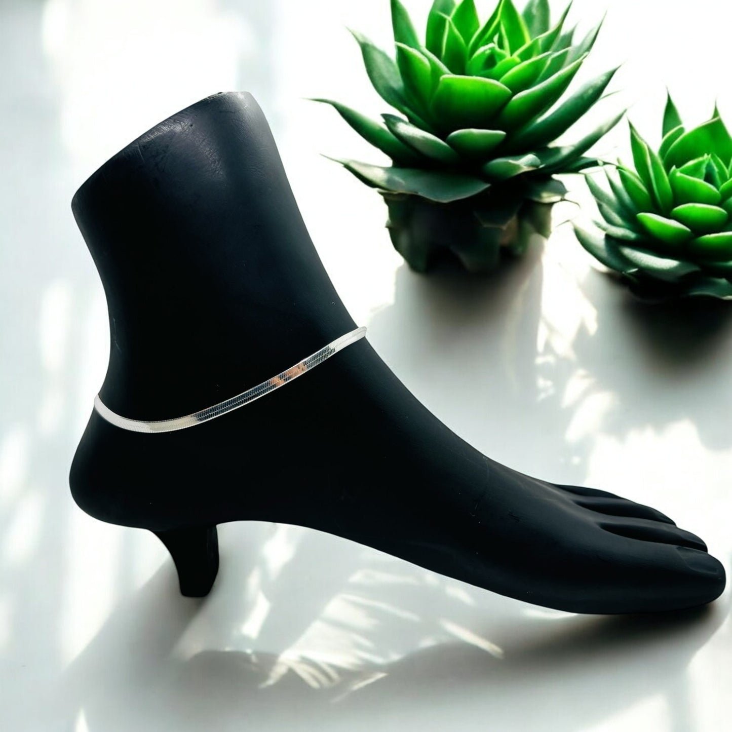 Sleek Snake Sterling Silver Anklets