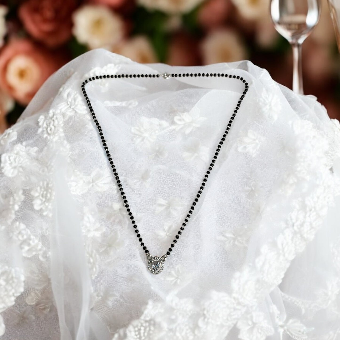 Solitaire in heart silver Mangalsutra Necklace