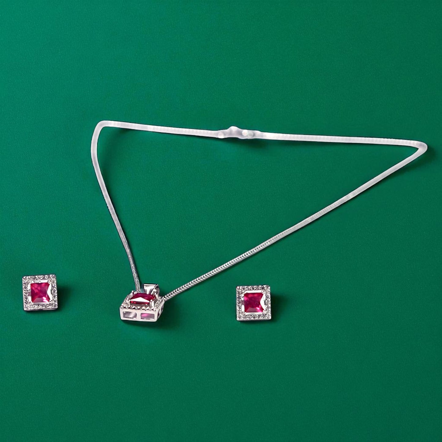 Square Cut Precious stone Pendant Set
