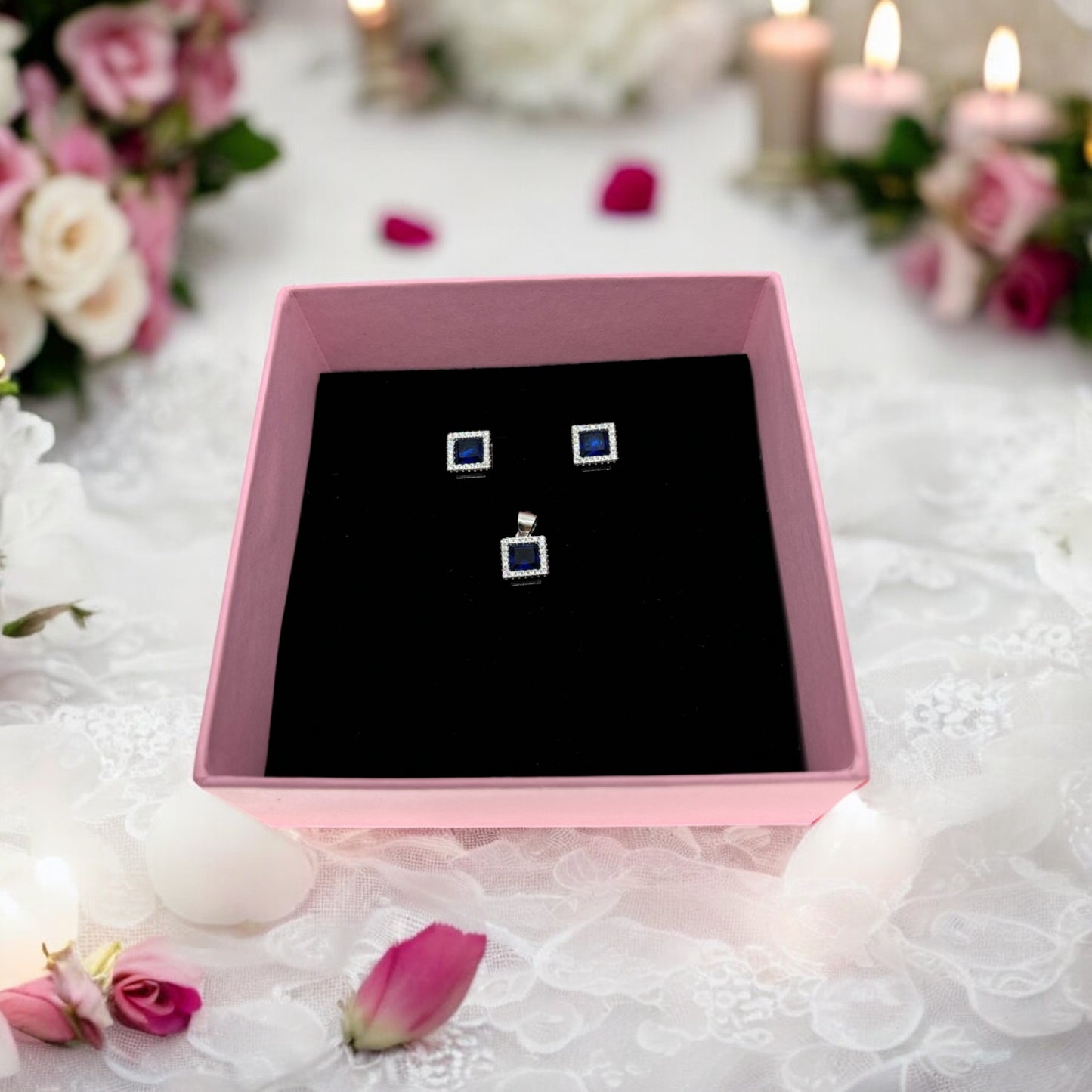 Square Cut Precious stone Pendant Set