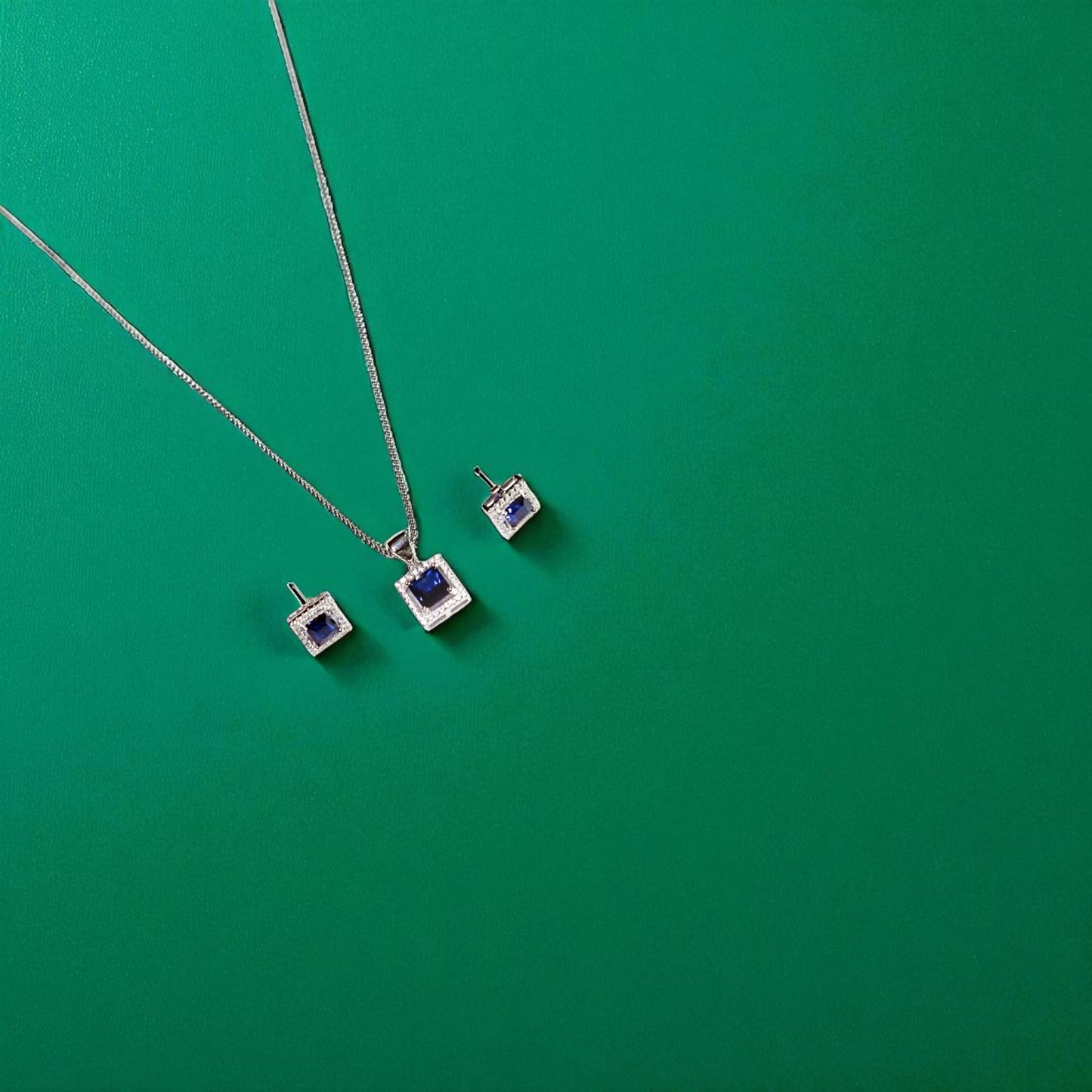 Square Cut Precious stone Pendant Set