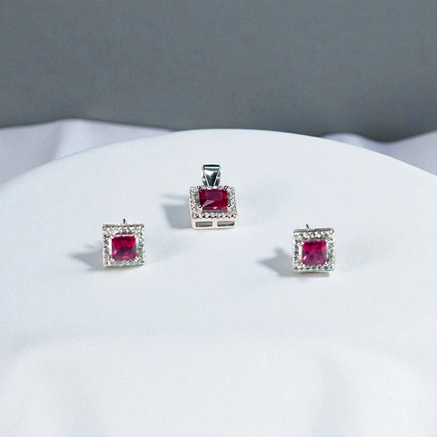 Square Cut Precious stone Pendant Set