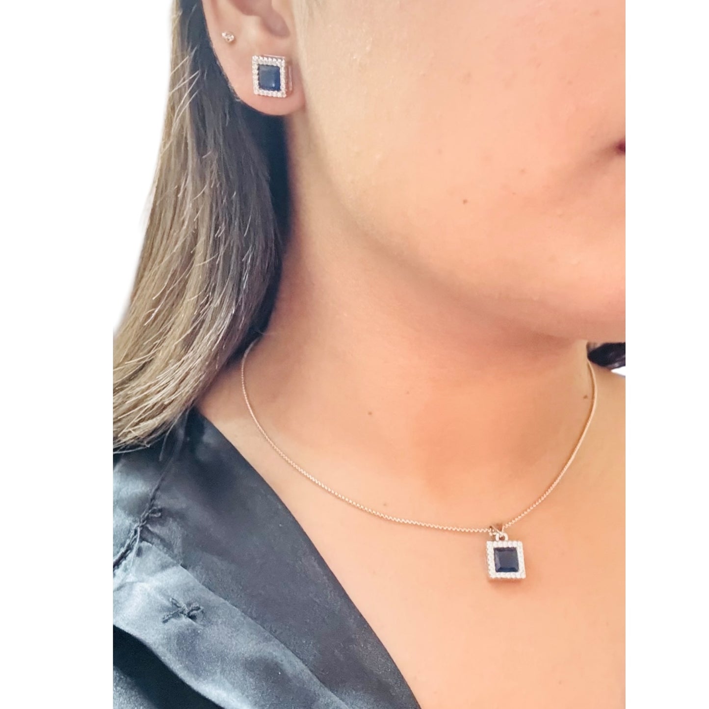 Square Cut Precious stone Pendant Set