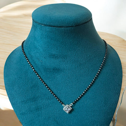 Square Solitaire Silver mangalsutra