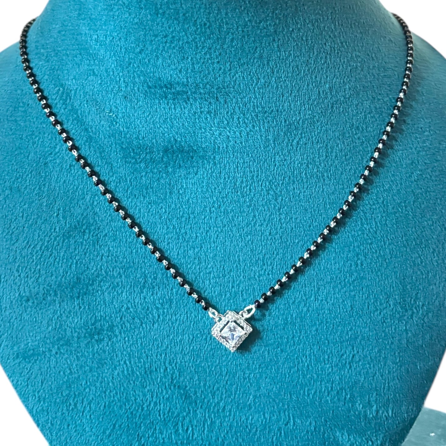 Square Solitaire Silver mangalsutra