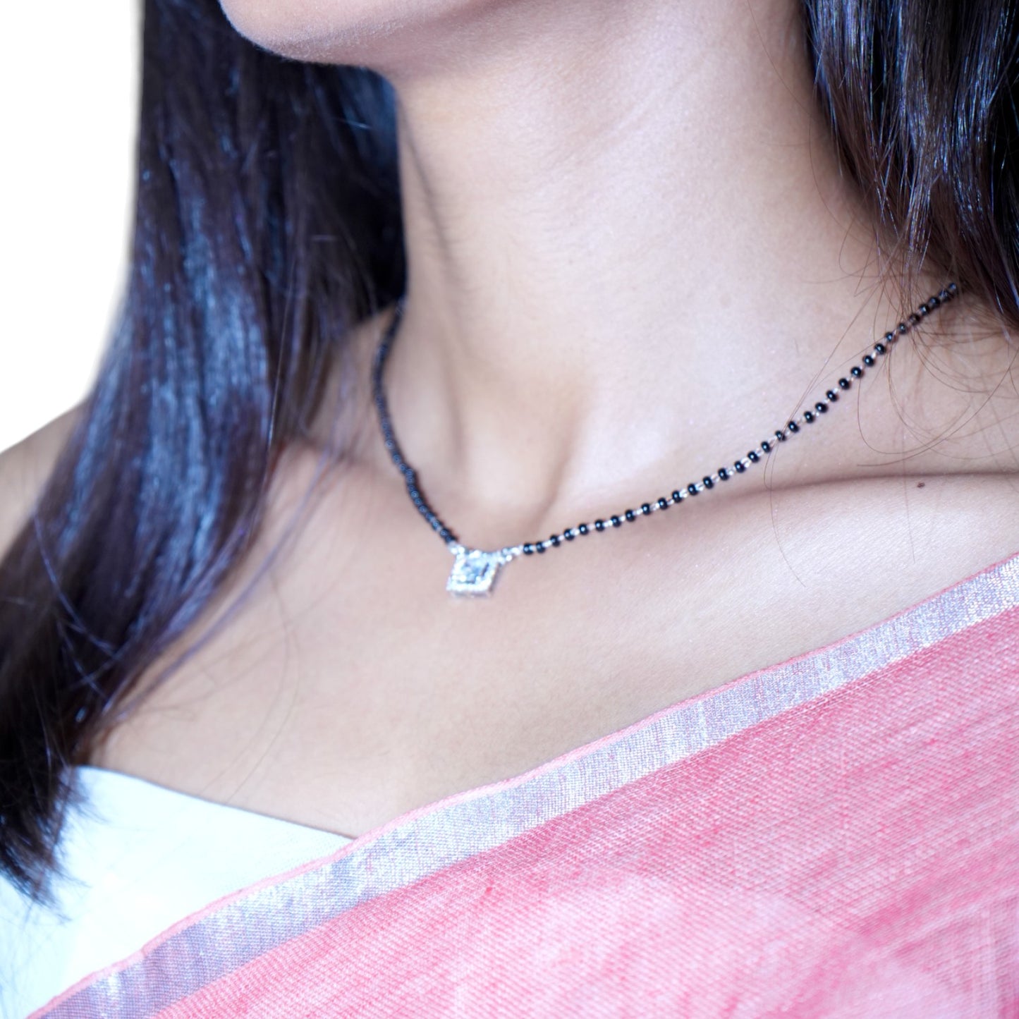 Square cut solitaire silver Mangalsutra Necklace