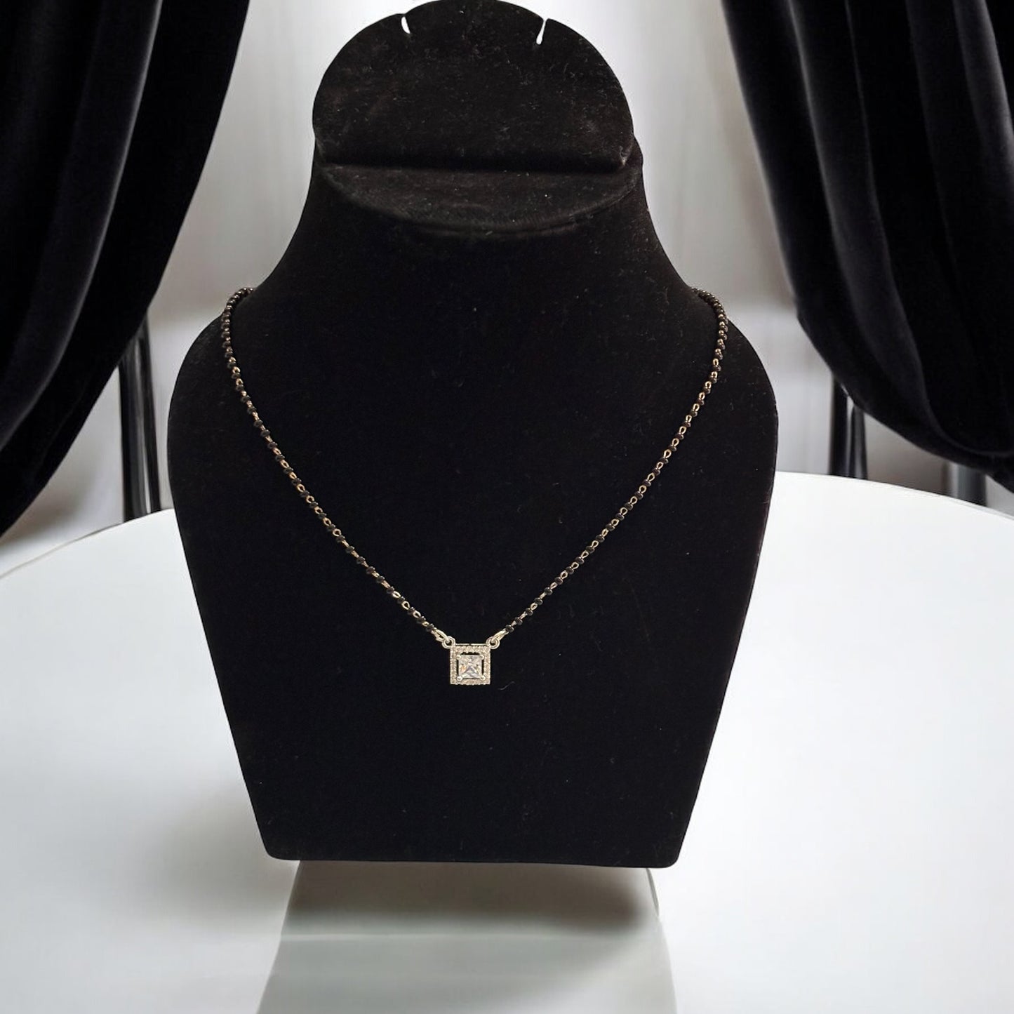 Square cut solitaire silver Mangalsutra Necklace