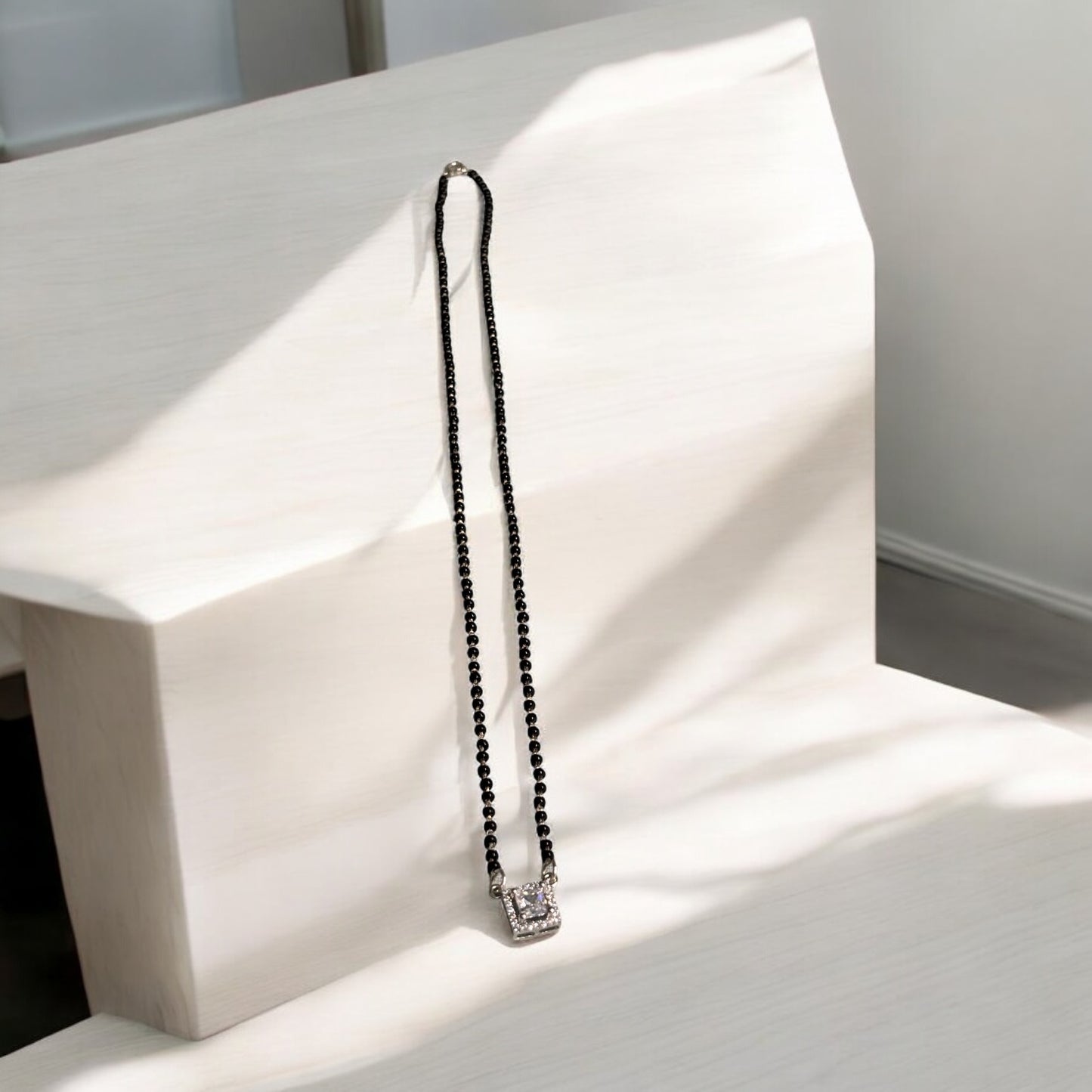 Square cut solitaire silver Mangalsutra Necklace