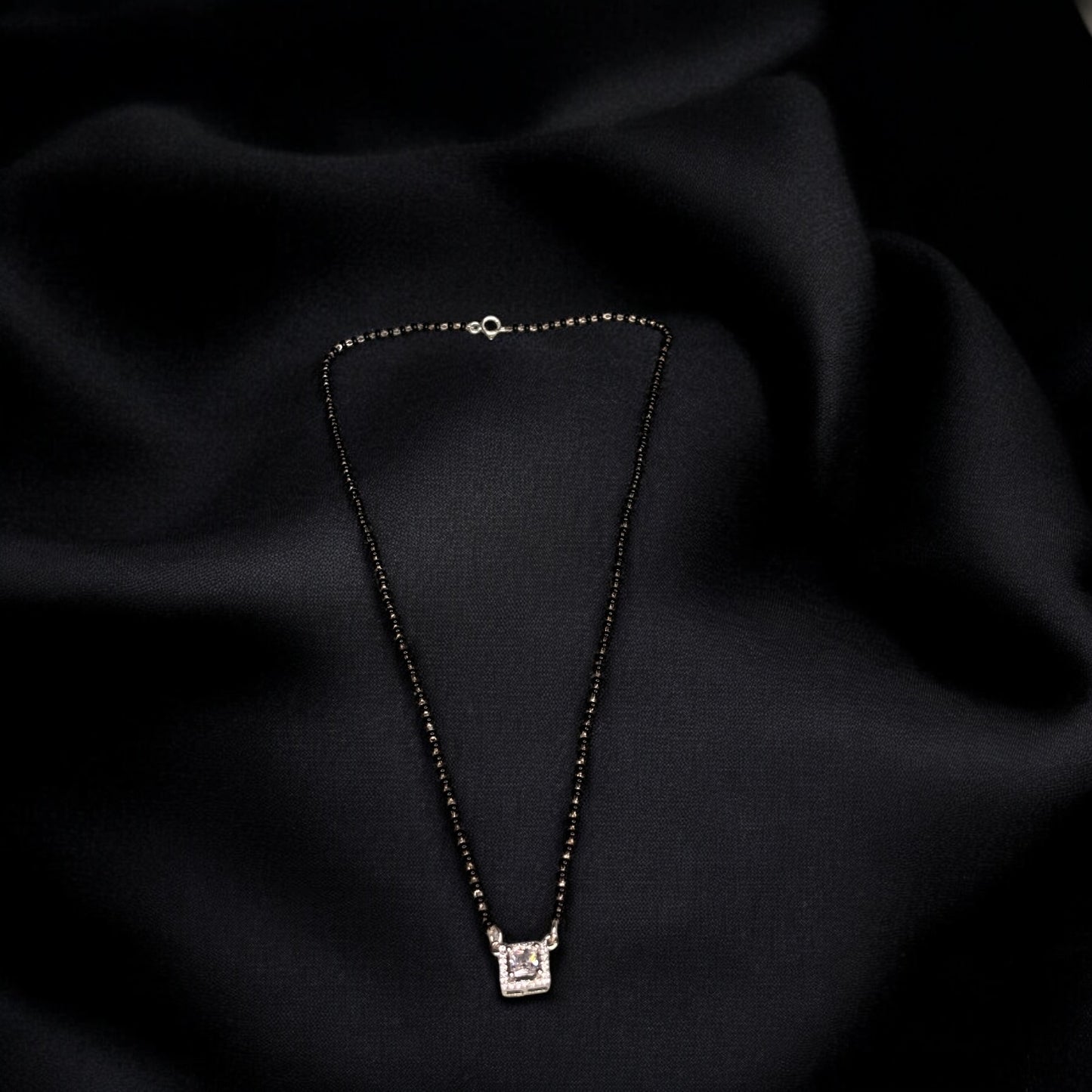 Square cut solitaire silver Mangalsutra Necklace