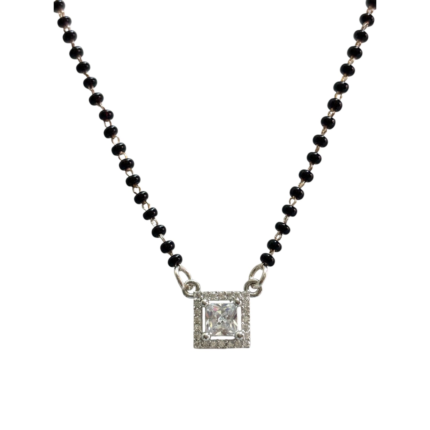 Square cut solitaire silver Mangalsutra Necklace