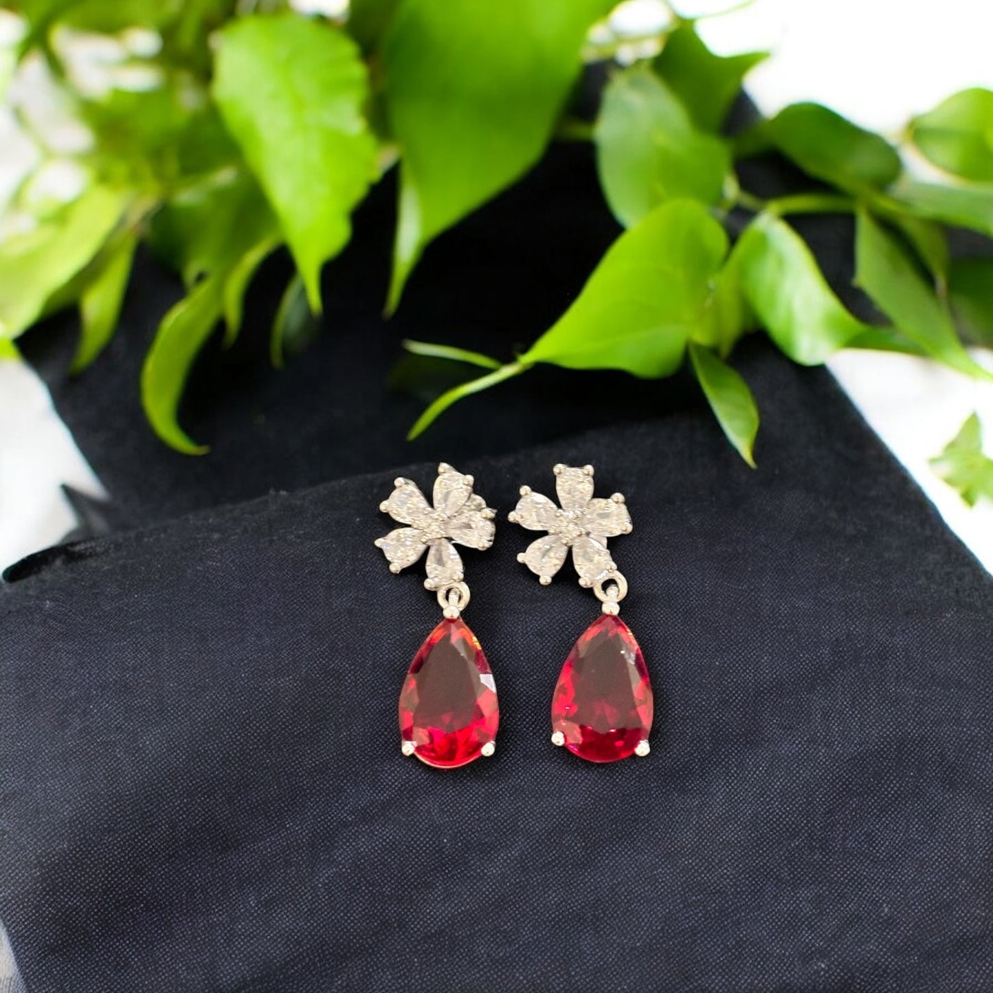 Star Ruby drop 925 Silver Earring