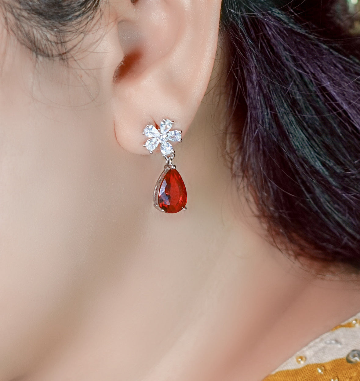 Star Ruby drop 925 Silver Earring