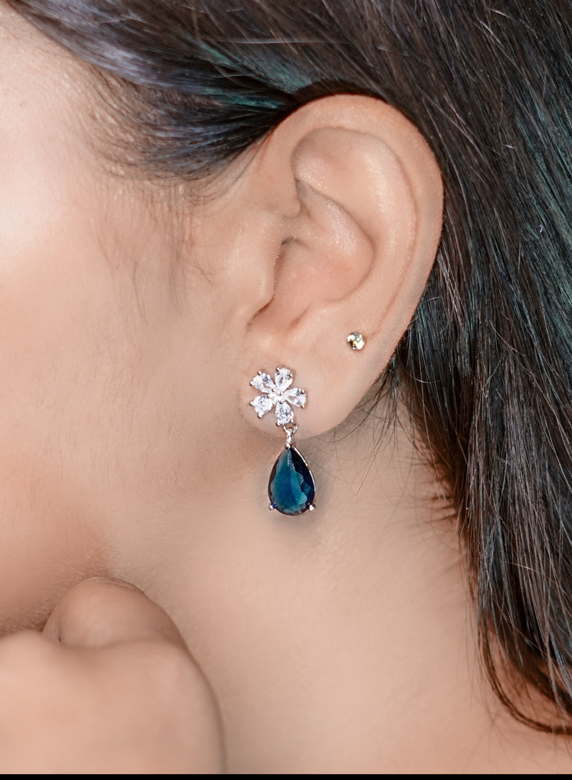 Star Sapphire drop 925 Silver Earring
