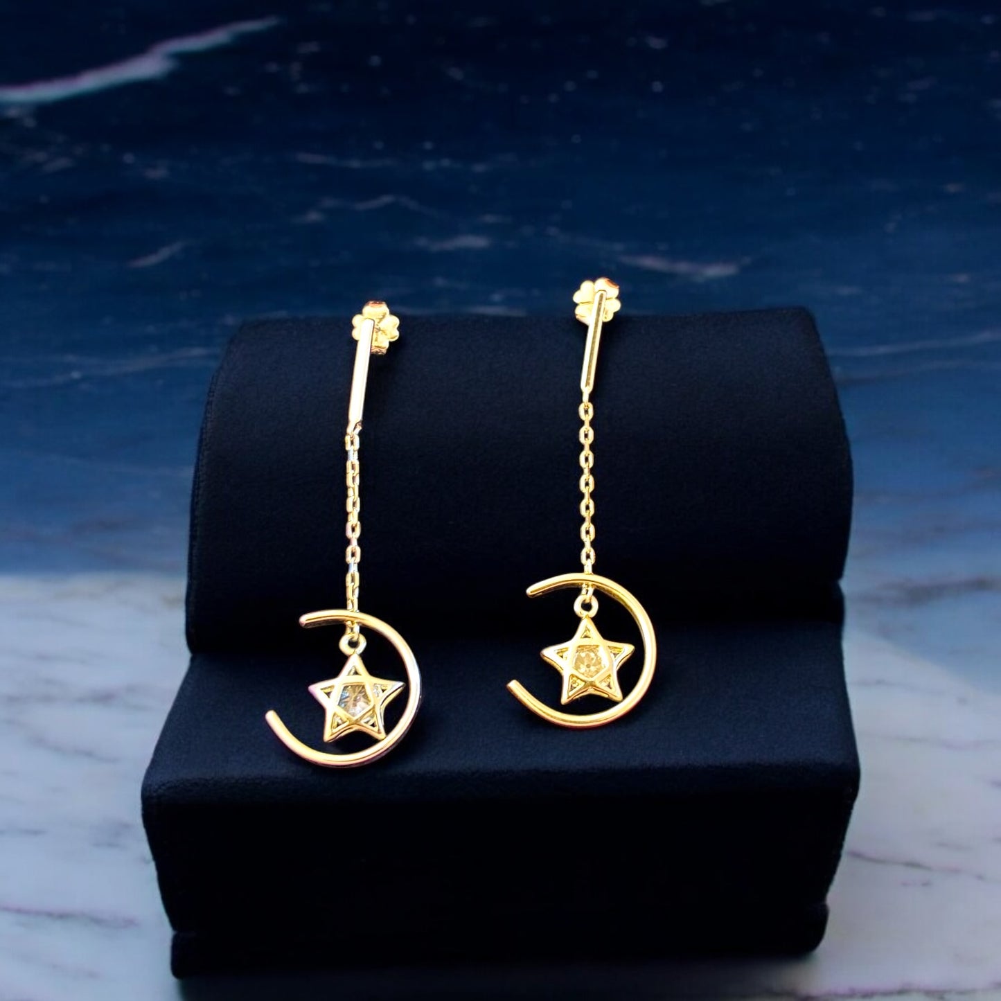 Star in moon Dangling 925 silver earring