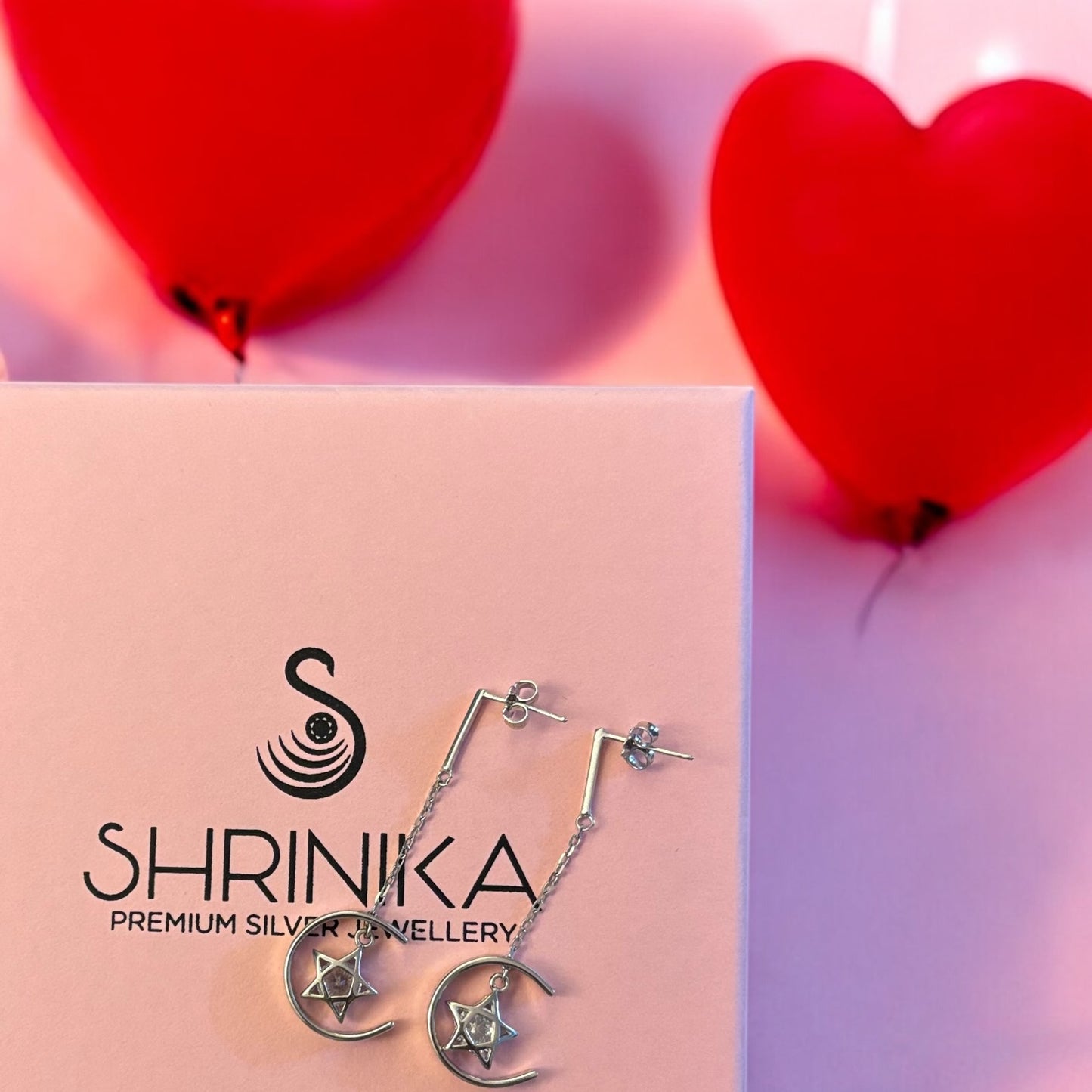 Star in moon Dangling 925 silver earring