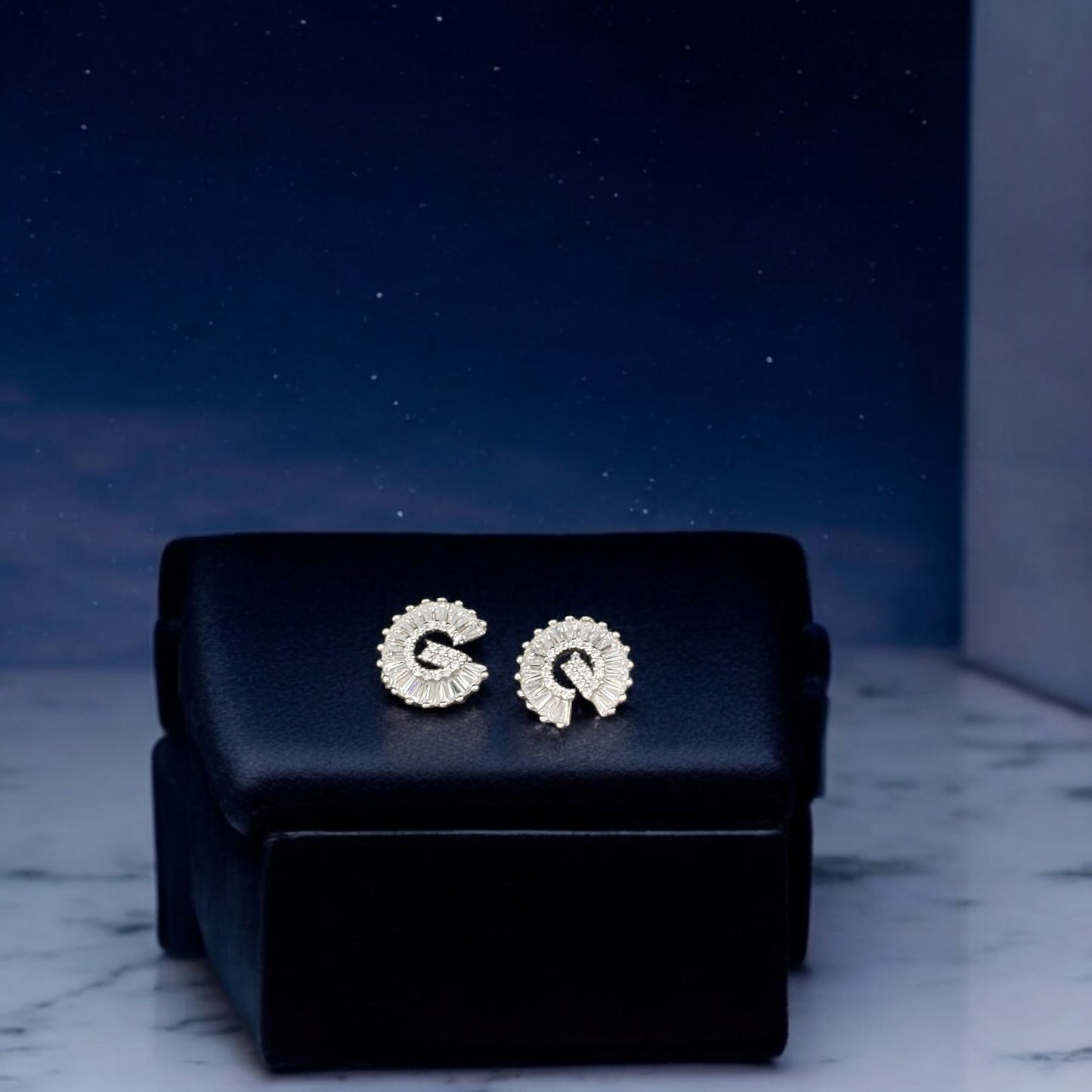Stellar Veil – Celestial Baguette 925 Silver Earrings