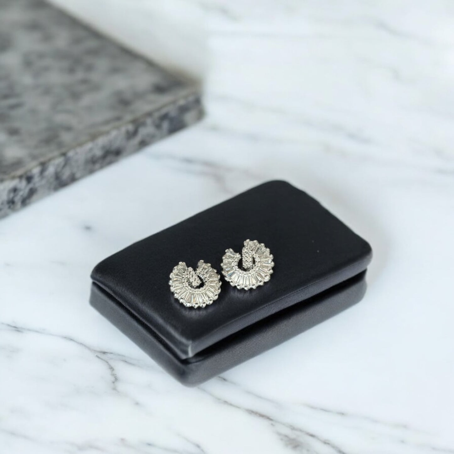 Stellar Veil – Celestial Baguette 925 Silver Earrings