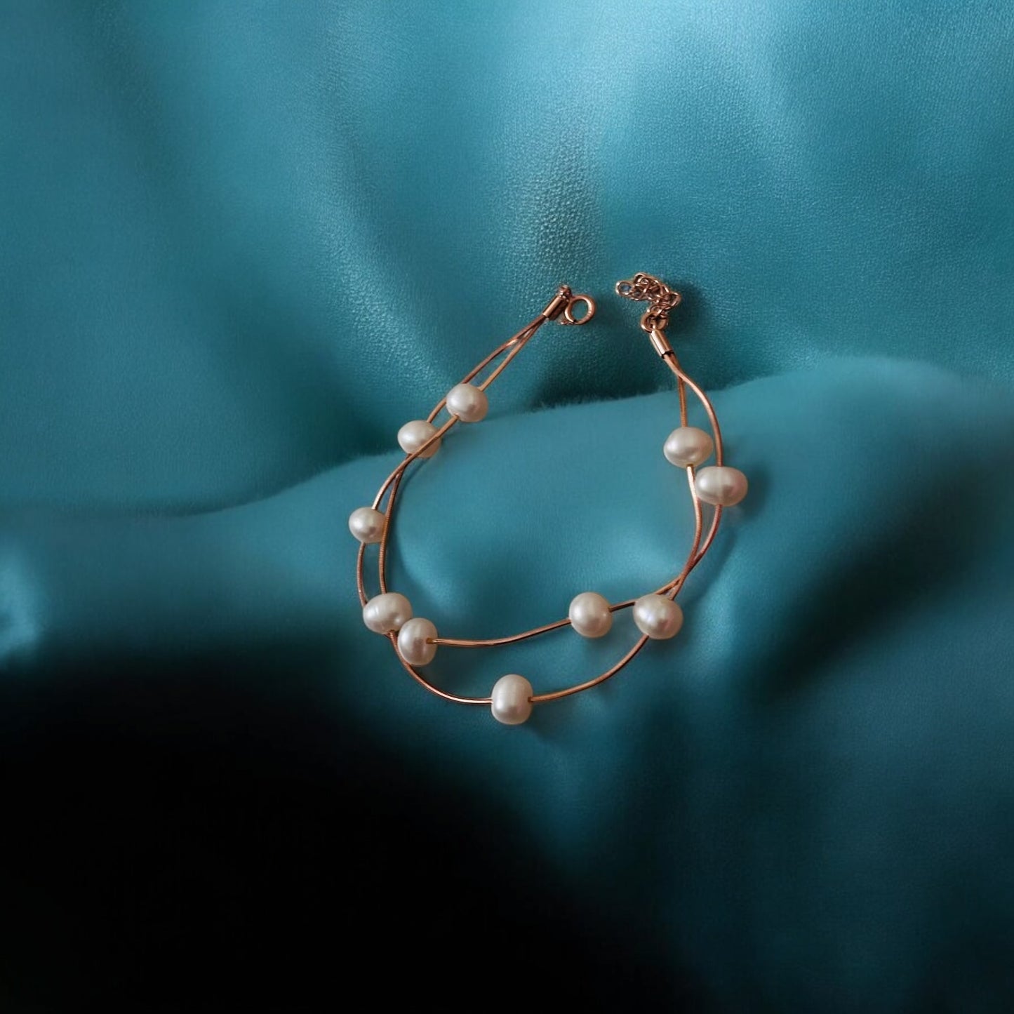 String of pearl Rose gold plated silver bracelet