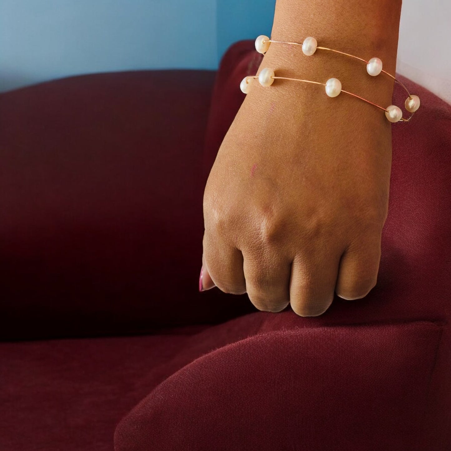 String of pearl Rose gold plated silver bracelet