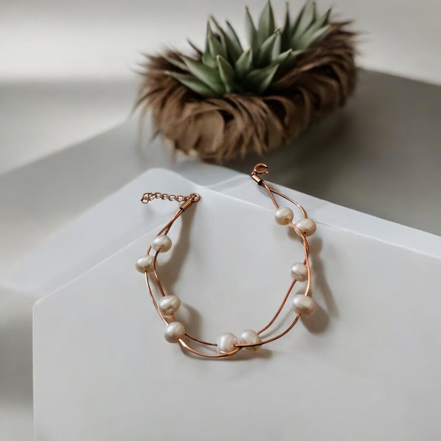 String of pearl Rose gold plated silver bracelet