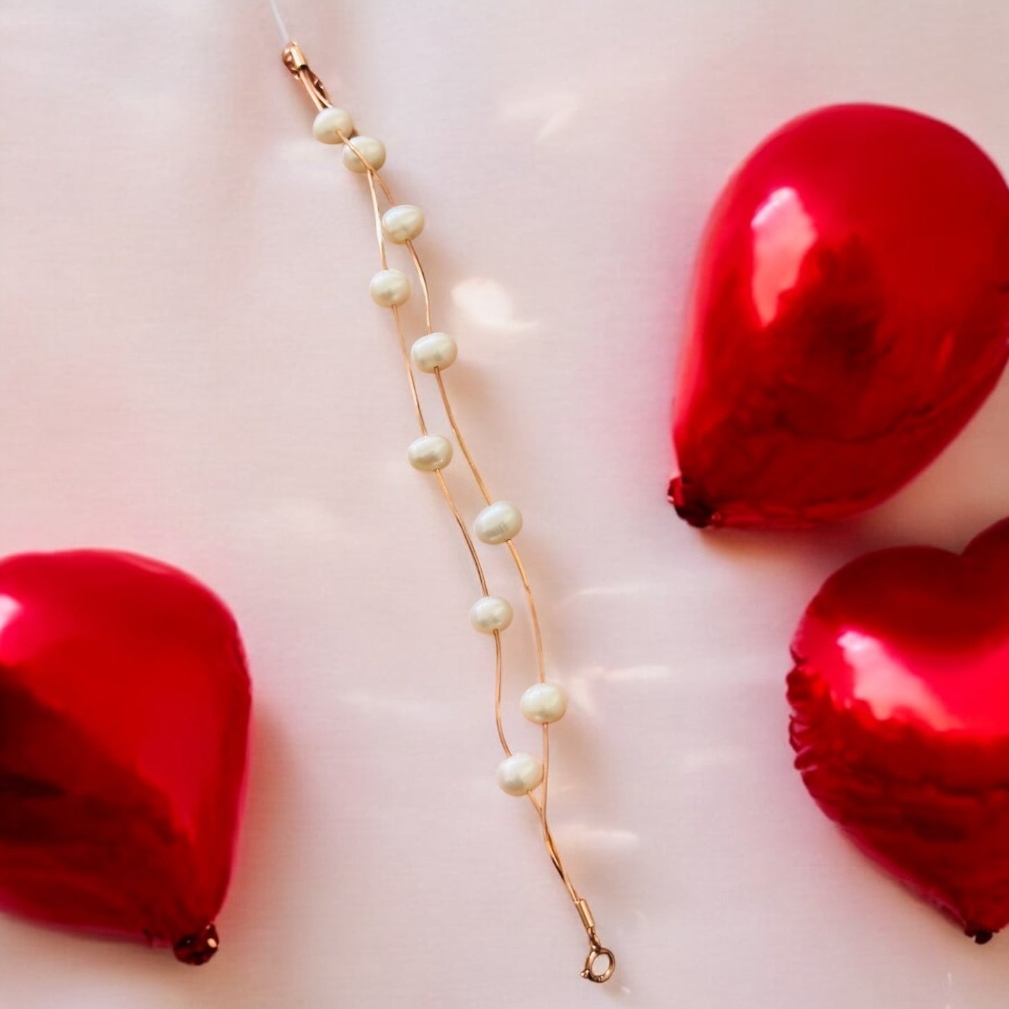 String of pearl Rose gold plated silver bracelet