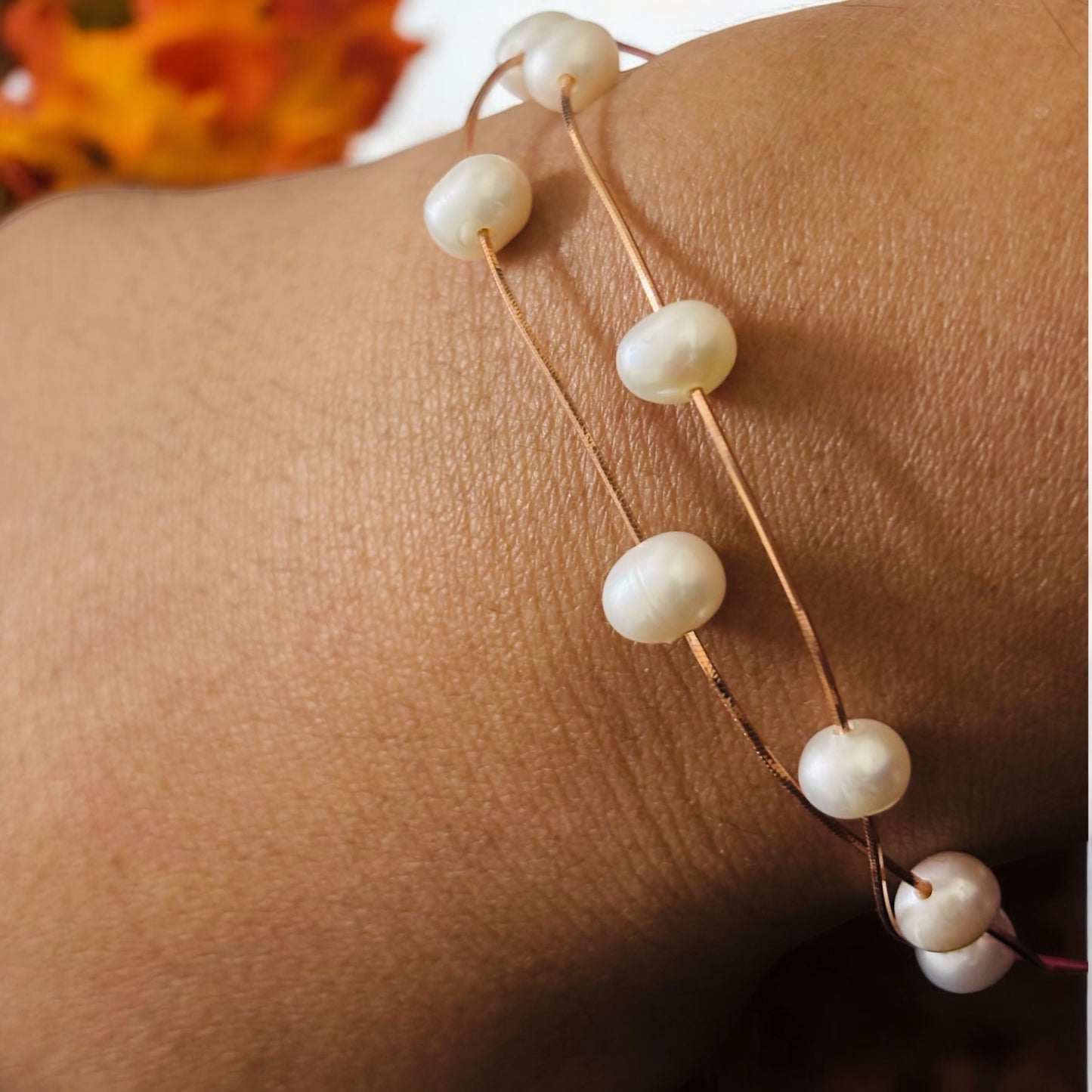 String of pearl Rose gold plated silver bracelet