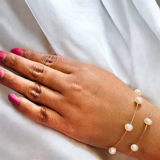 String of pearl Rose gold plated silver bracelet