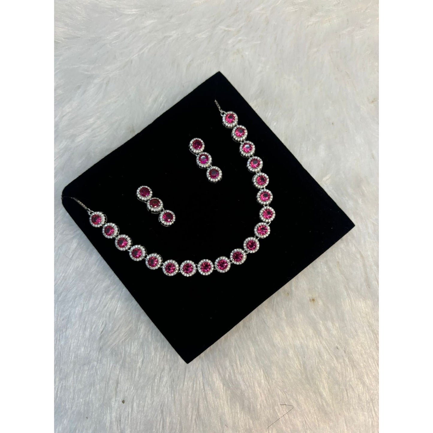 String of ruby gem Silver Necklace set