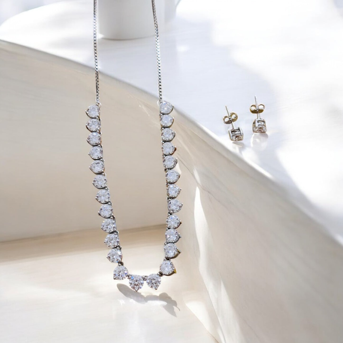 String of solitaire 925 silver necklace set
