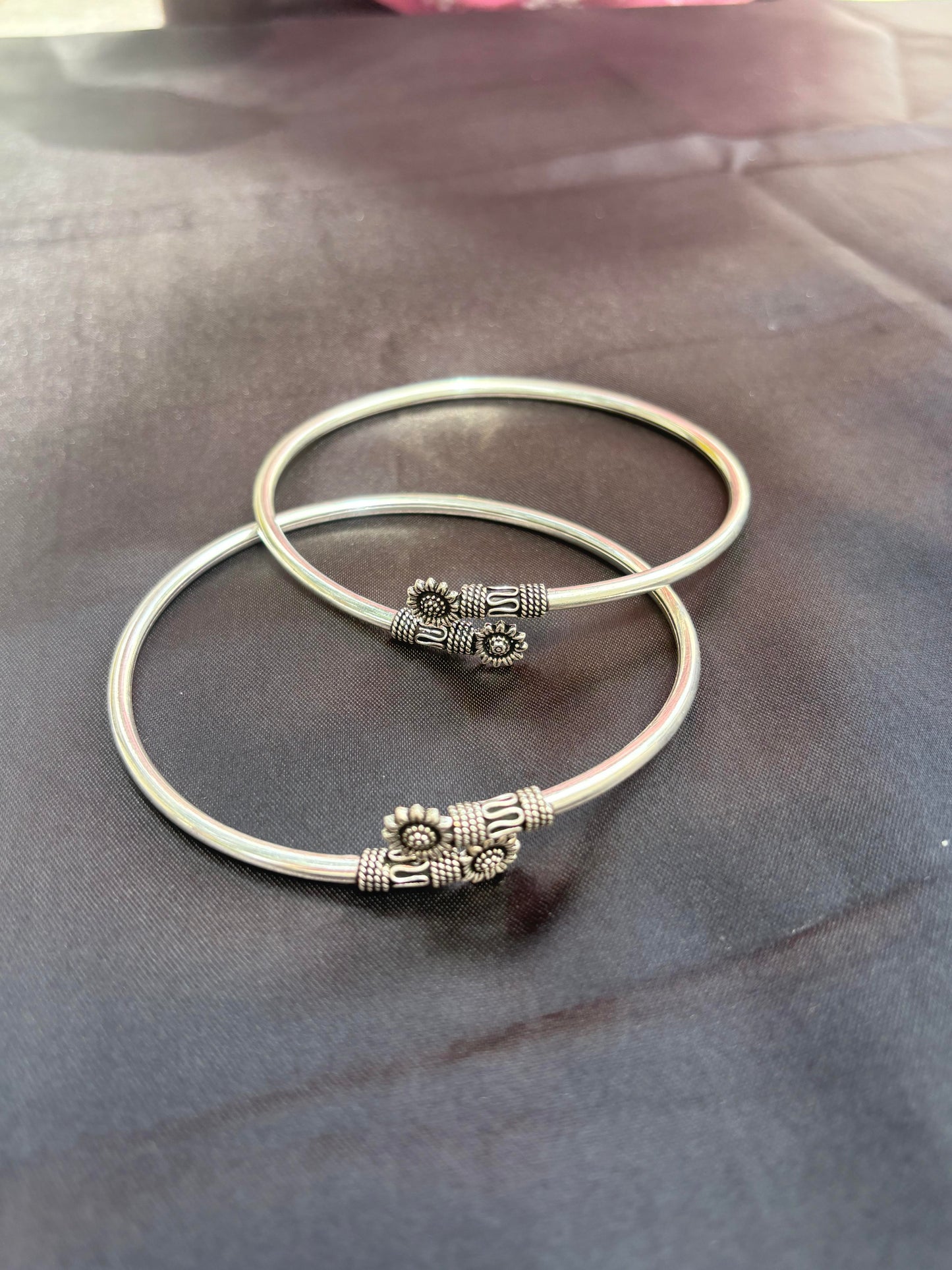 Sunflower Engraved 925 Silver Kada Anklet