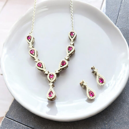 Tear drop Ruby Necklace Set