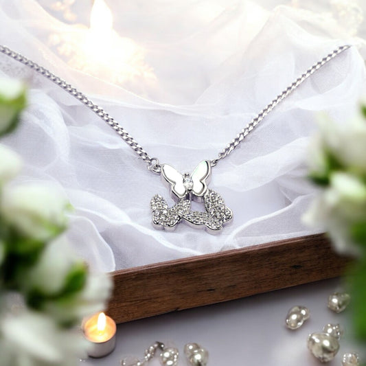 Tri-Butterfly minimal Pendant with box chain
