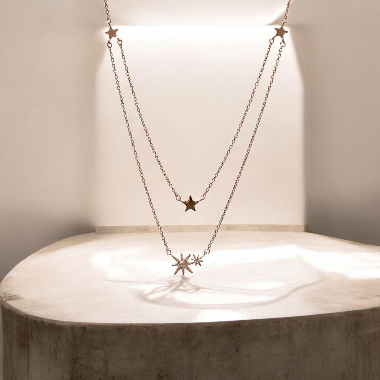 Triple star rose gold double layer Necklace