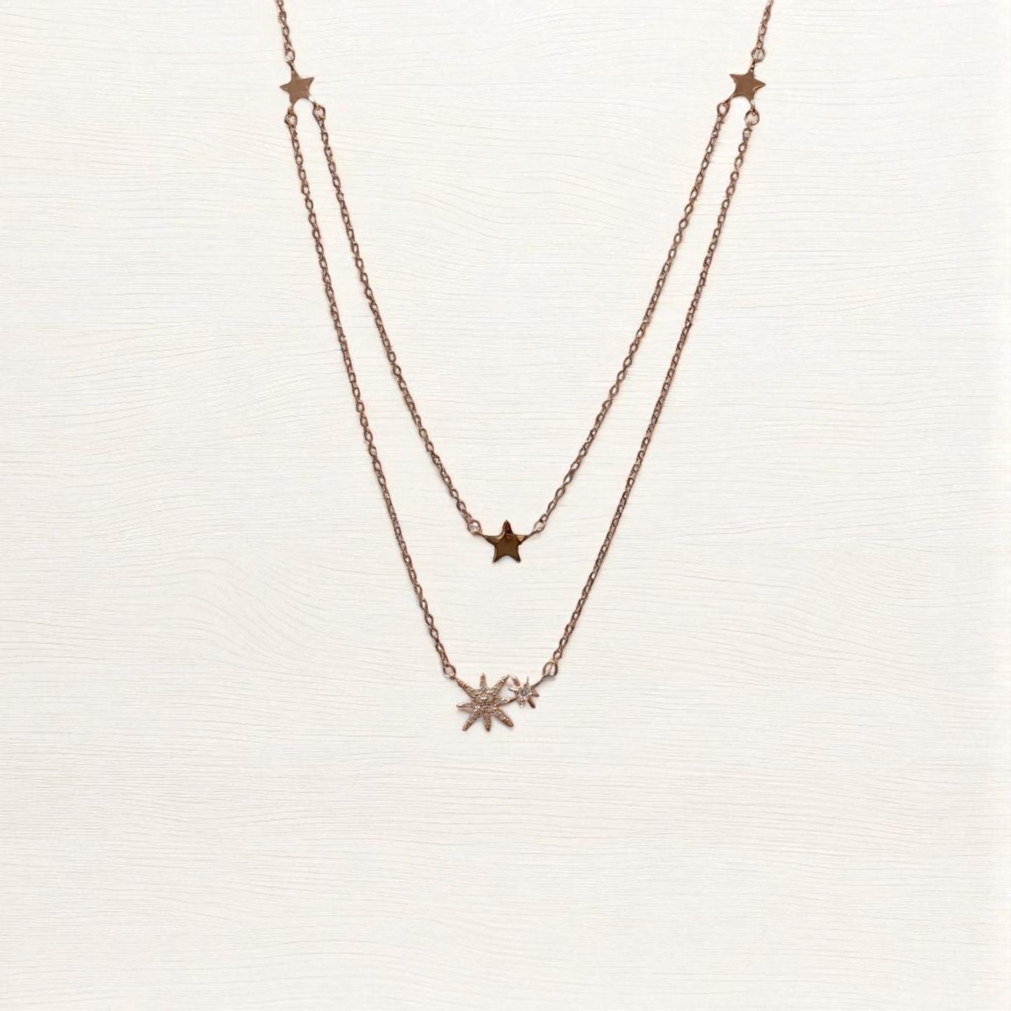Triple star rose gold double layer Necklace