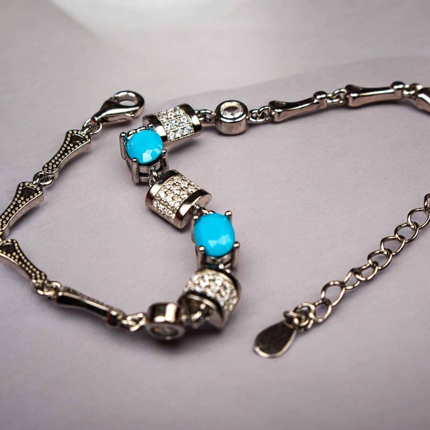 Turquoise link lock silver bracelet