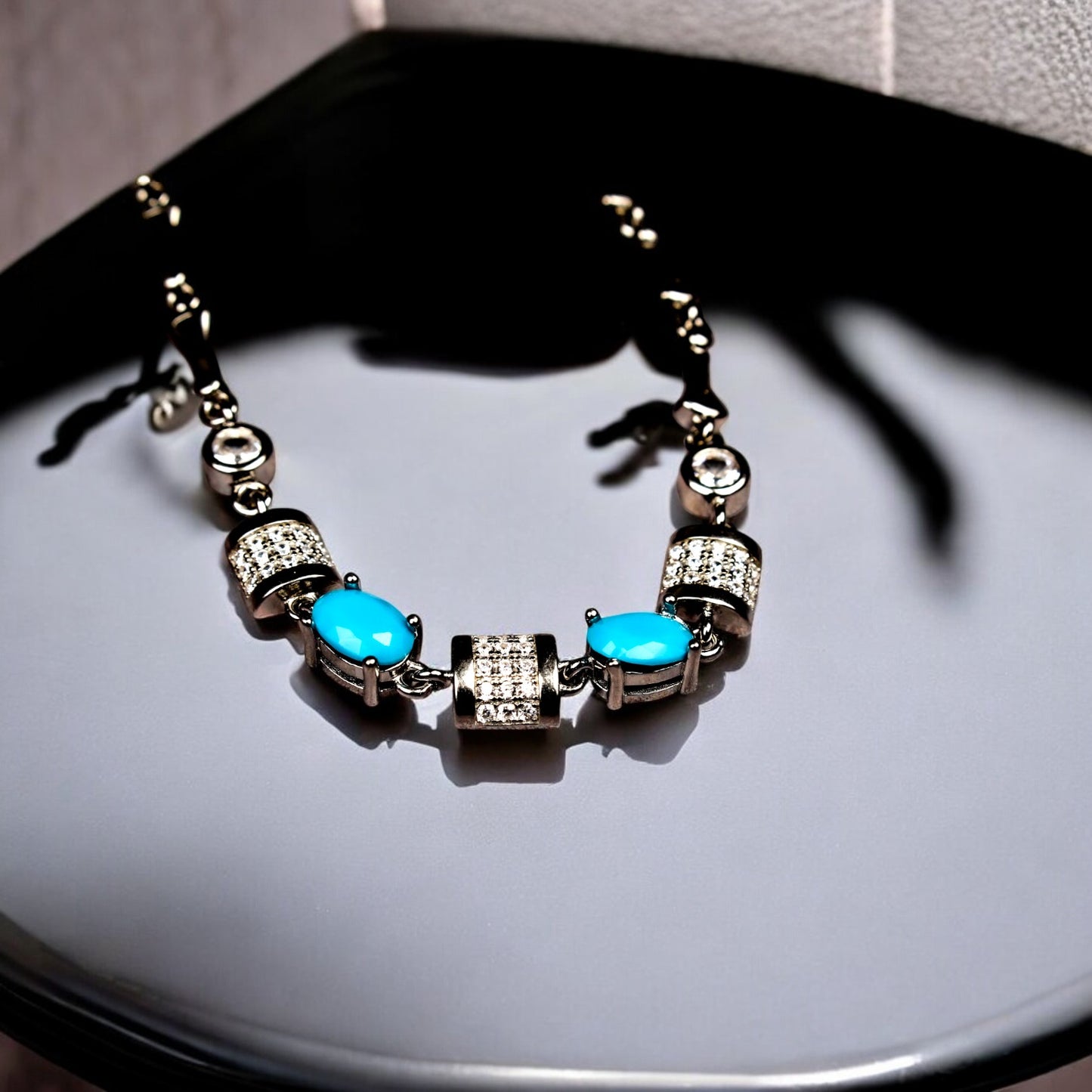 Turquoise link lock silver bracelet