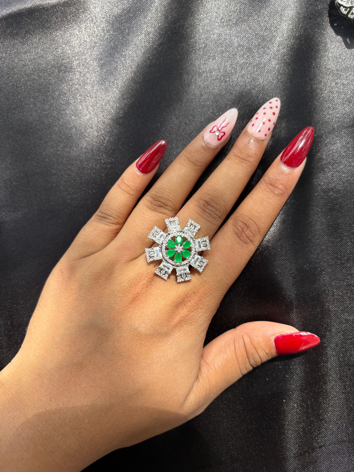 Verdant Flame – Emerald CZ Cocktail Ring in 925 Silver