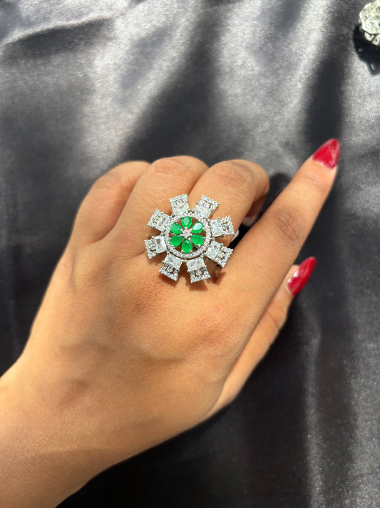 Verdant Flame – Emerald CZ Cocktail Ring in 925 Silver