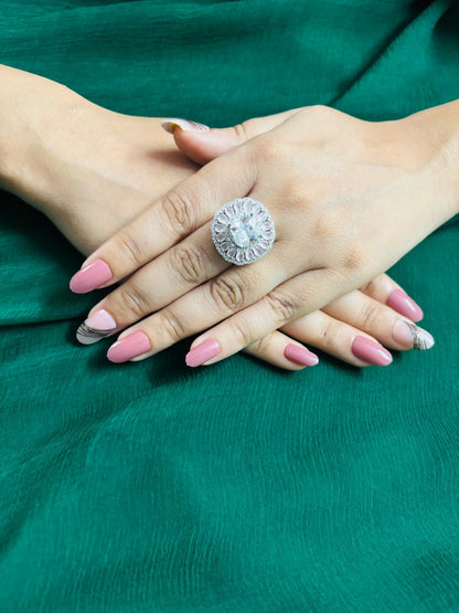Sapphire studded diamond Cocktail adjustable ring