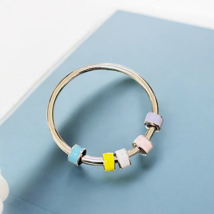 Minimal Silver ring with Colorful beads